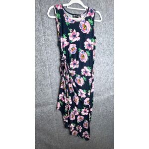 BAKU Floral‎ Print Sleeveless Dress Cinched Side Asymmetrical Hem Casual L
